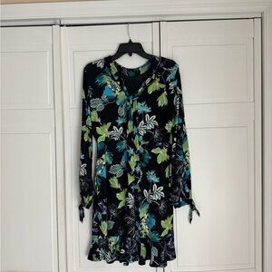 Hale Bob Black and Green Floral Long Sleeve Dress